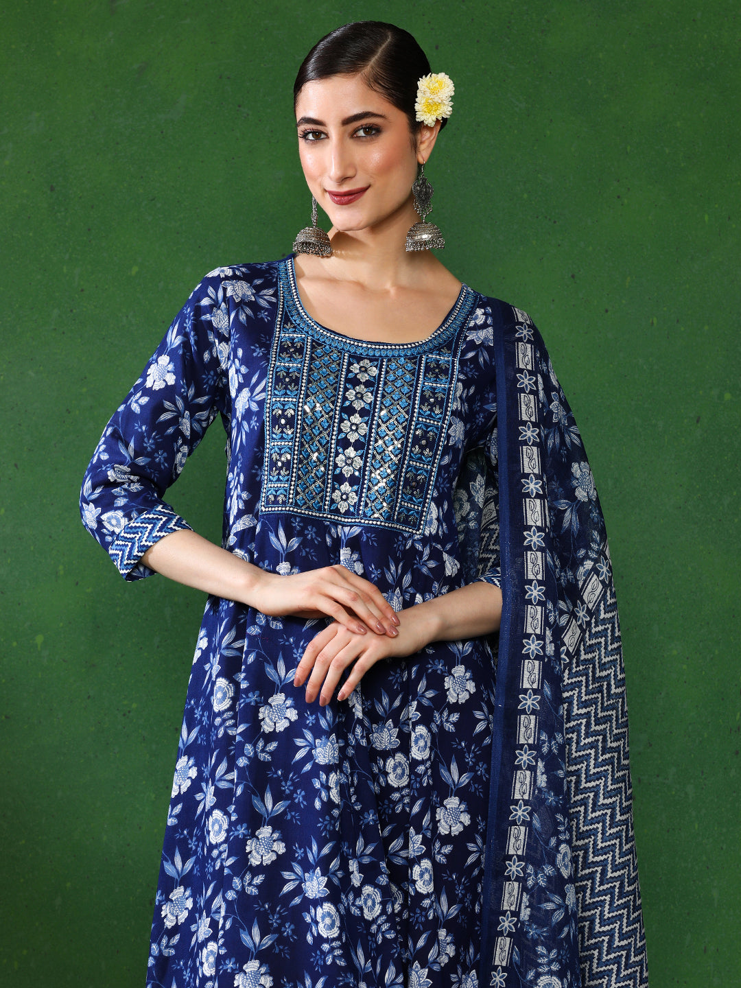 Floral Embroidered A-Line Ethnic Dress With dupatta