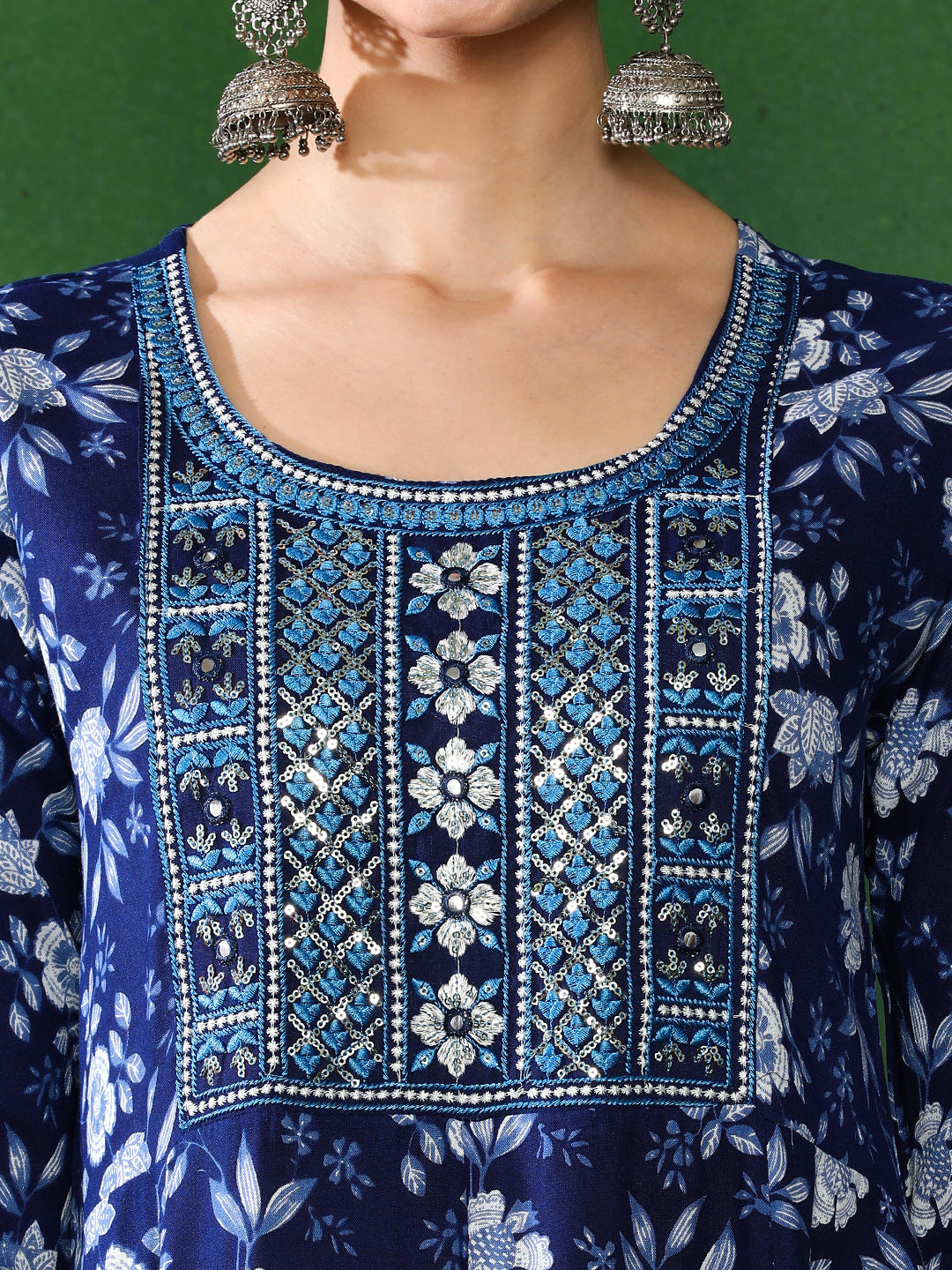 Floral Embroidered A-Line Ethnic Dress With dupatta