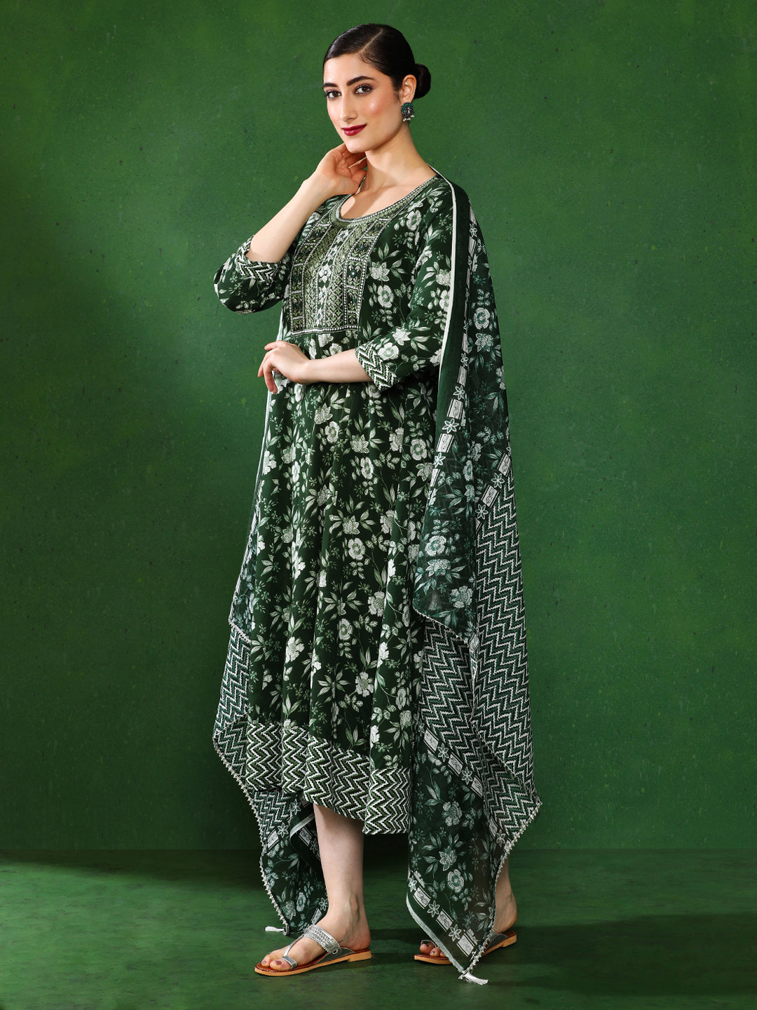 Floral Embroidered A-Line Ethnic Dress With dupatta