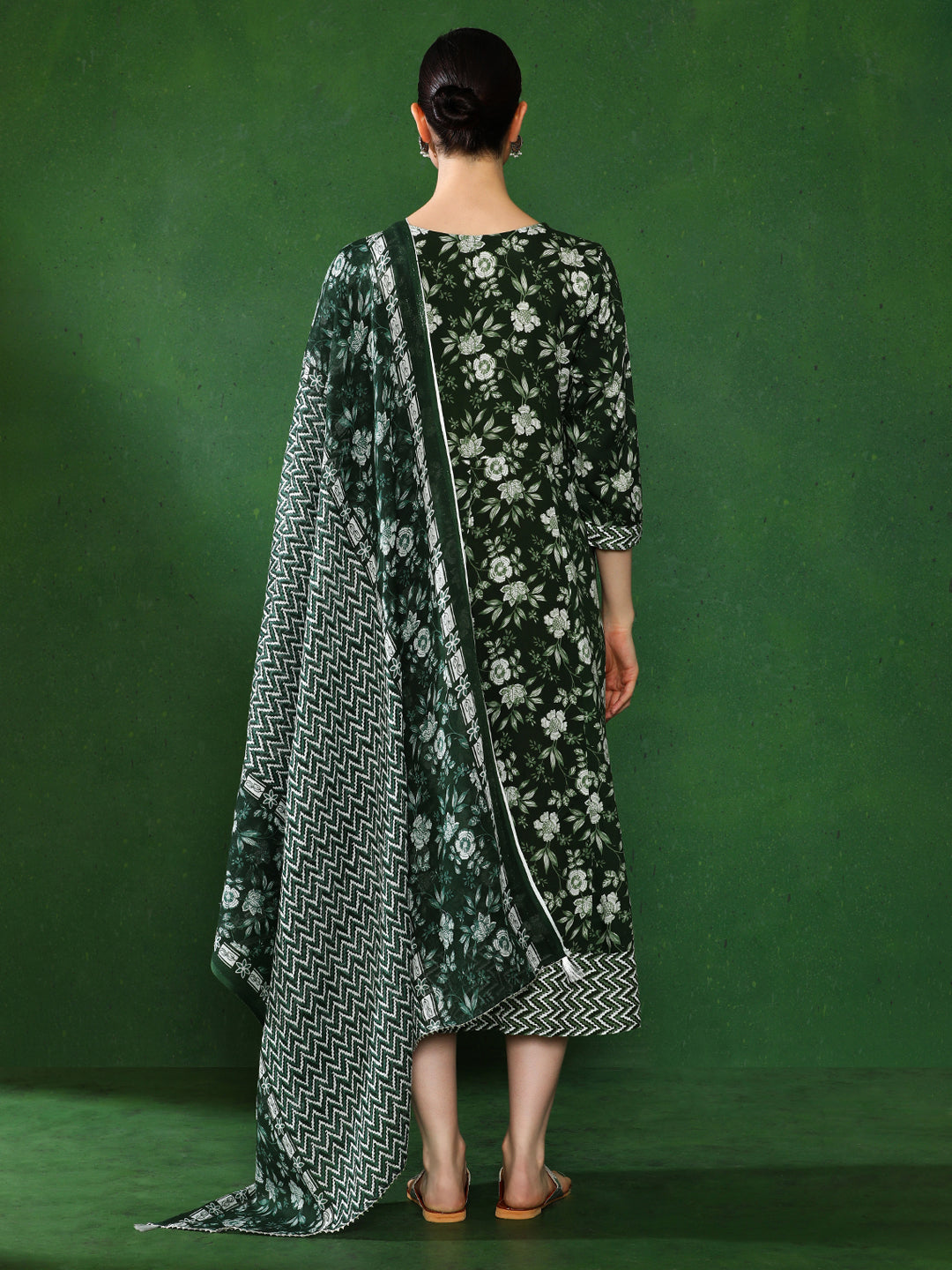 Floral Embroidered A-Line Ethnic Dress With dupatta