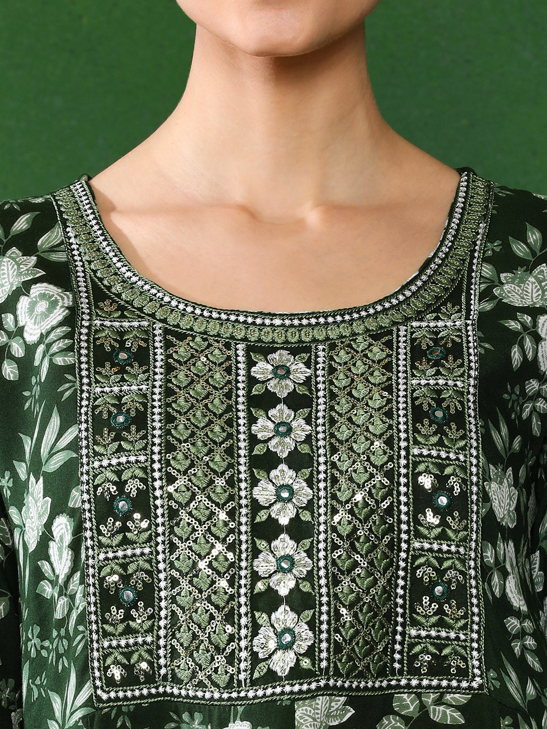 Floral Embroidered A-Line Ethnic Dress With dupatta