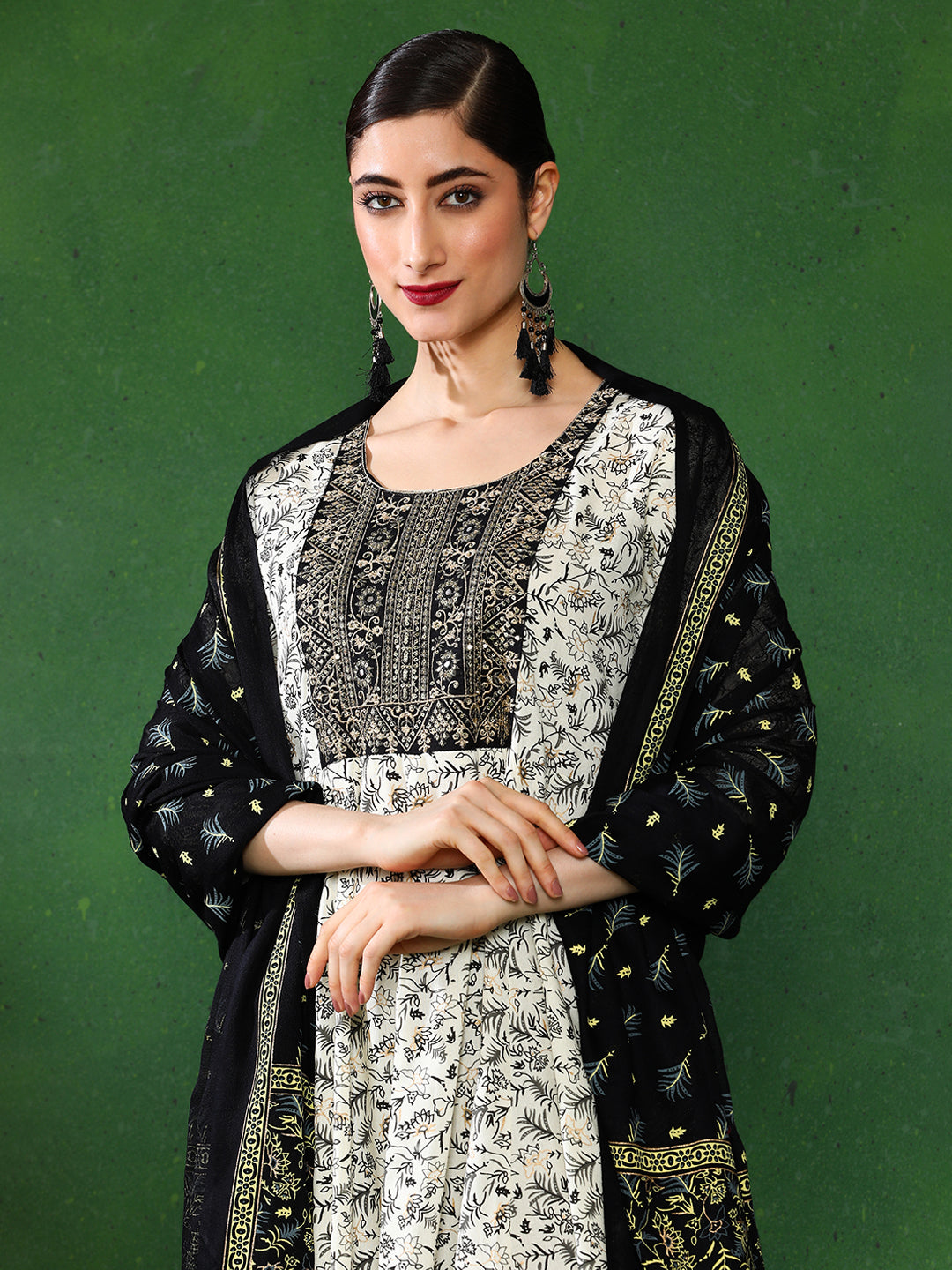 Floral Embroidered A-Line Ethnic Dress With dupatta