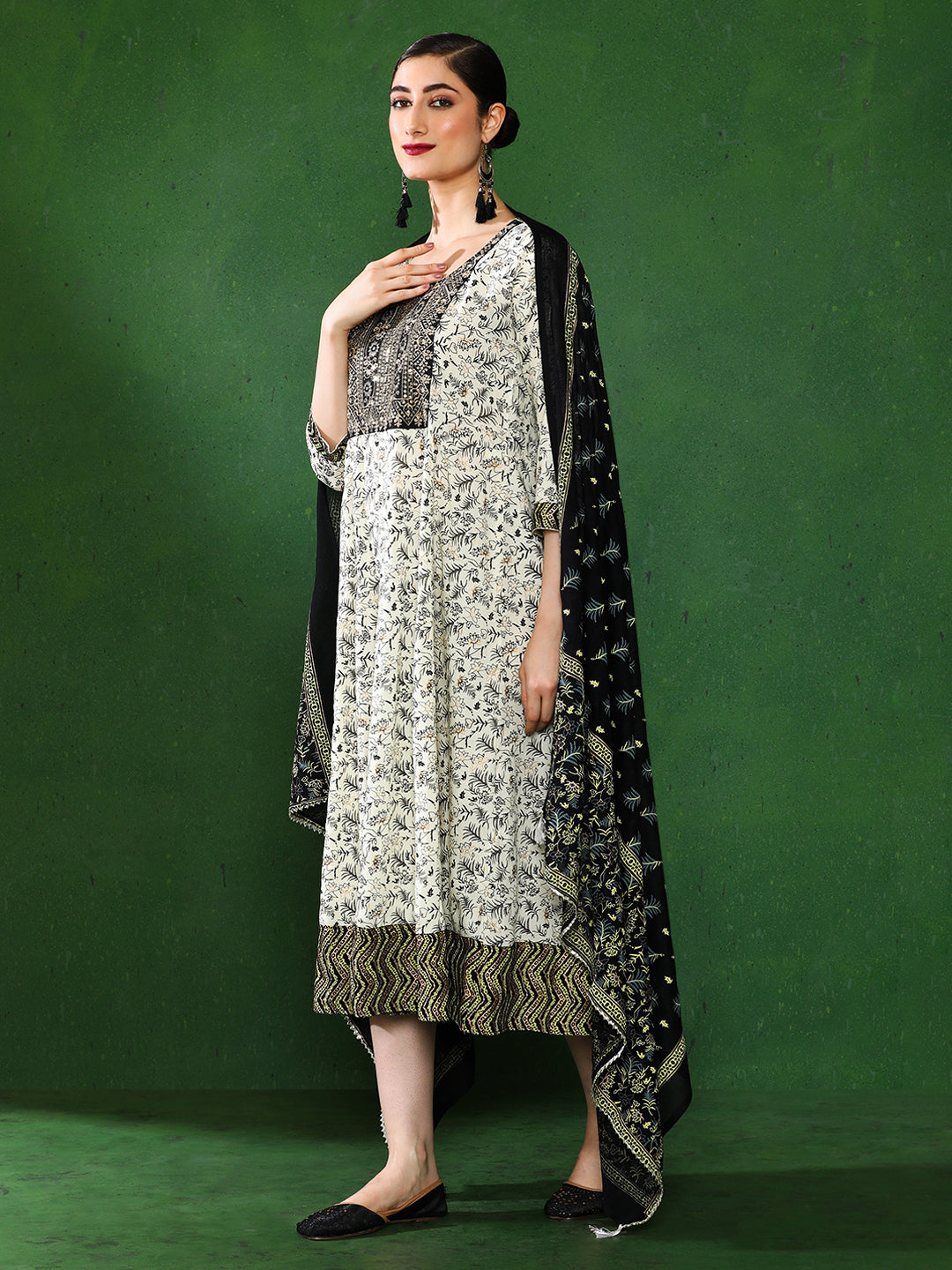 Floral Embroidered A-Line Ethnic Dress With dupatta