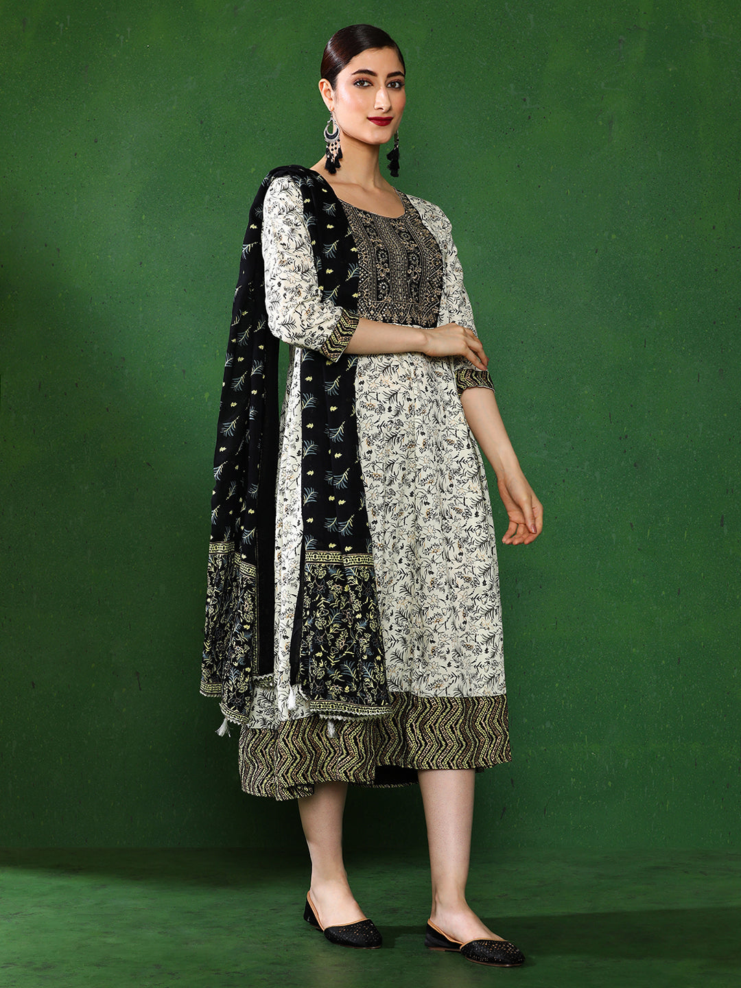 Floral Embroidered A-Line Ethnic Dress With dupatta