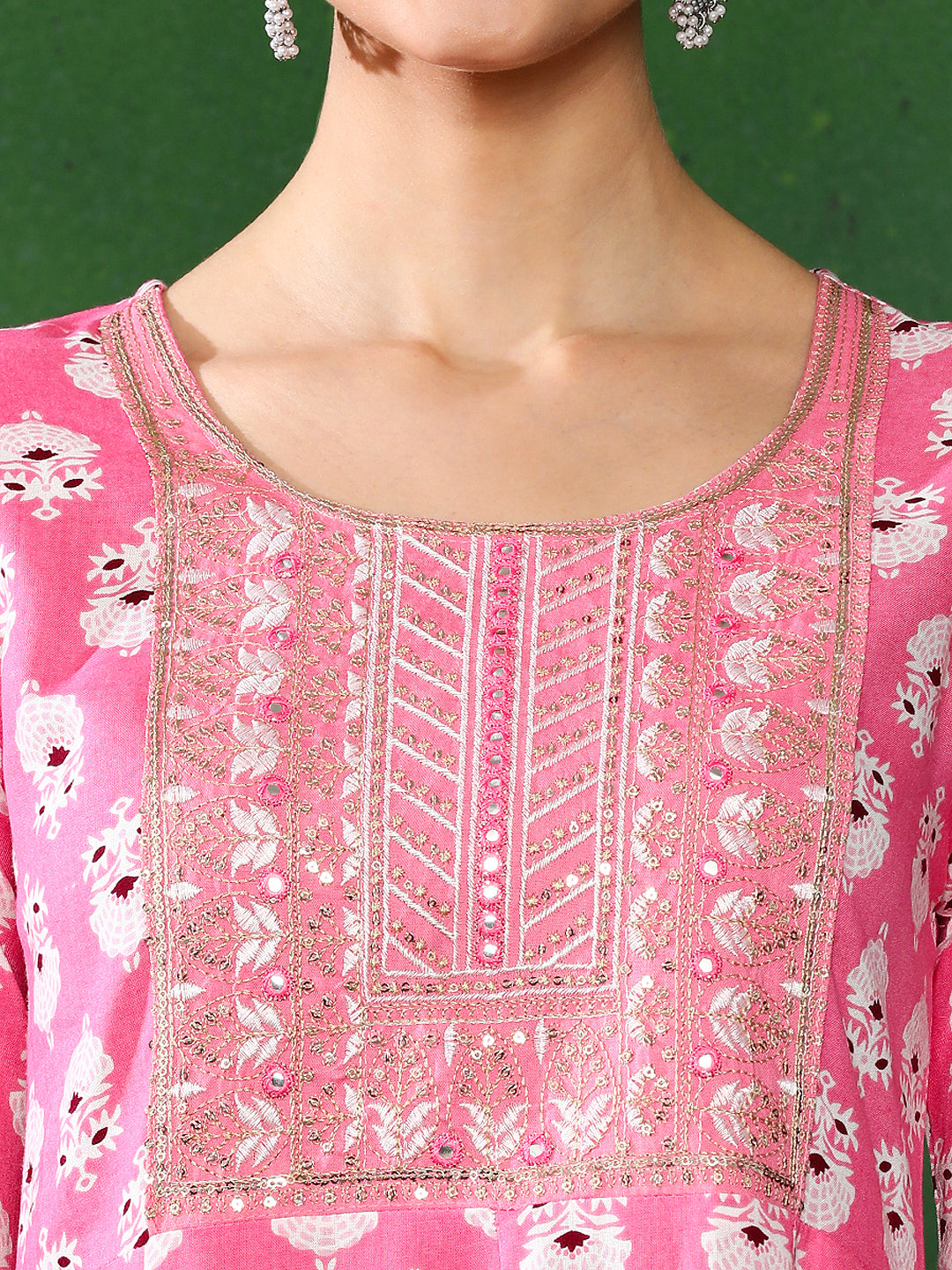 Floral Embroidered A-Line Ethnic Dress With dupatta
