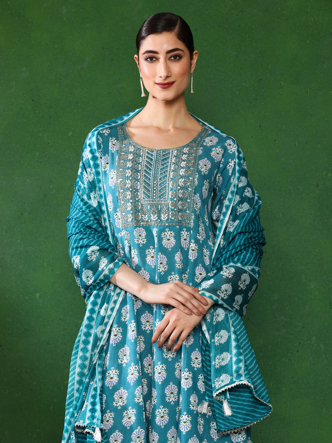 Floral Embroidered A-Line Ethnic Dress With dupatta