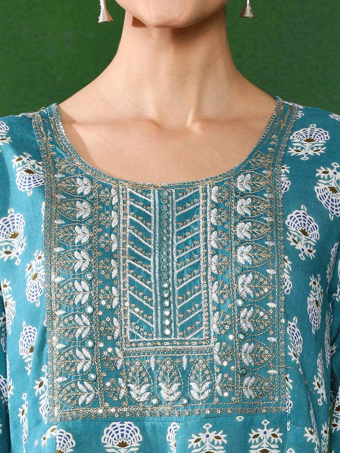 Floral Embroidered A-Line Ethnic Dress With dupatta