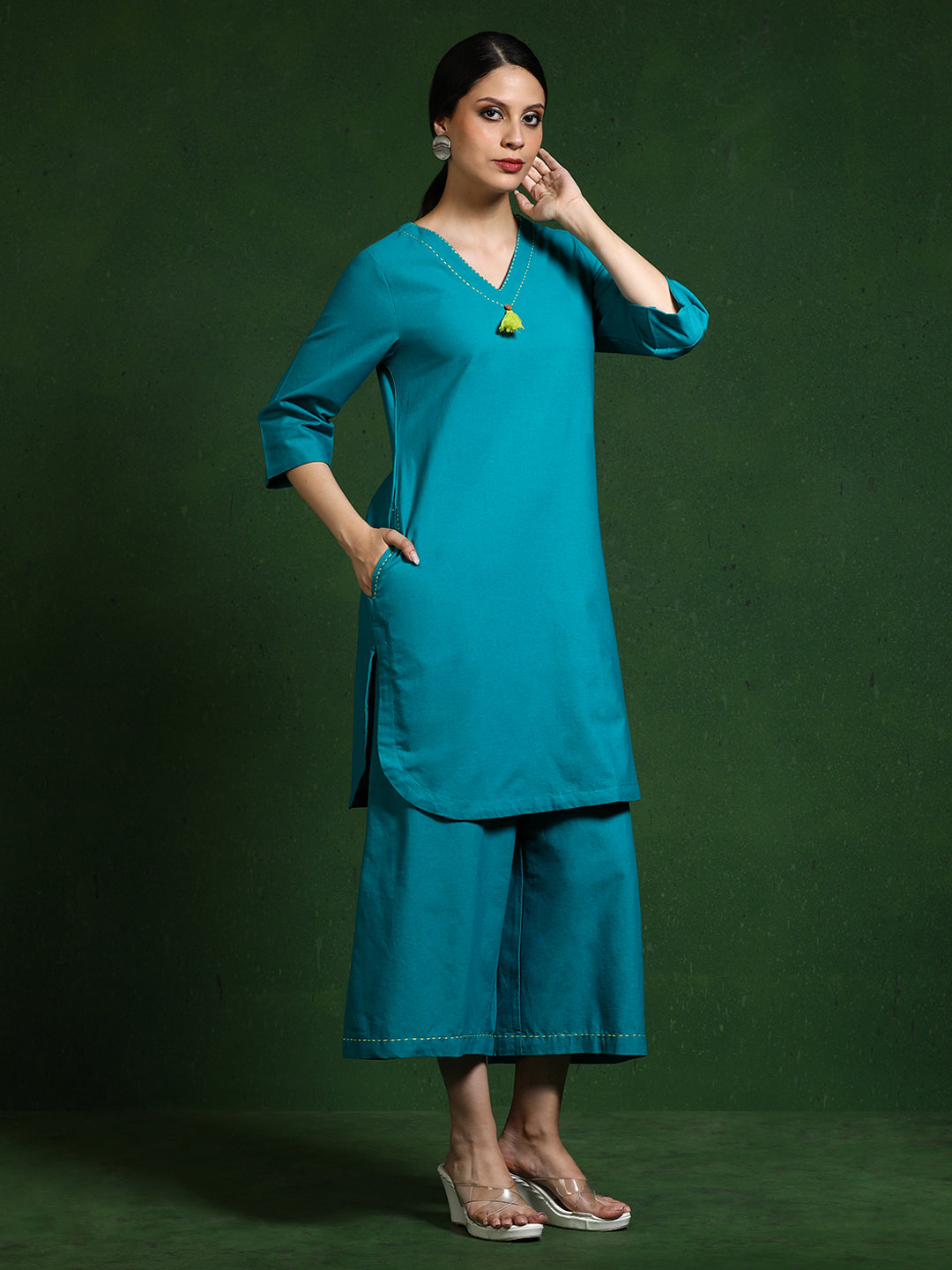 Pure cotton Solid kurta sets with palazzo