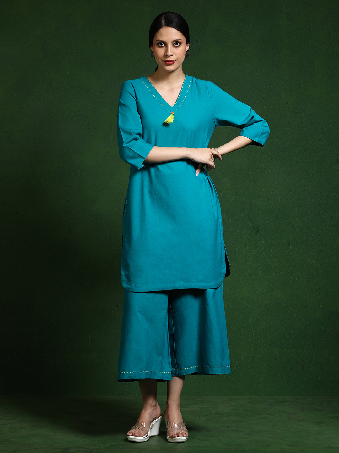 Pure cotton Solid kurta sets with palazzo