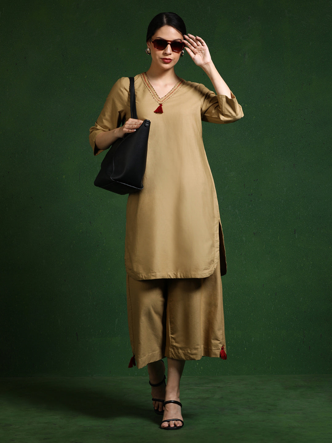 Pure cotton Solid kurta sets with palazzo