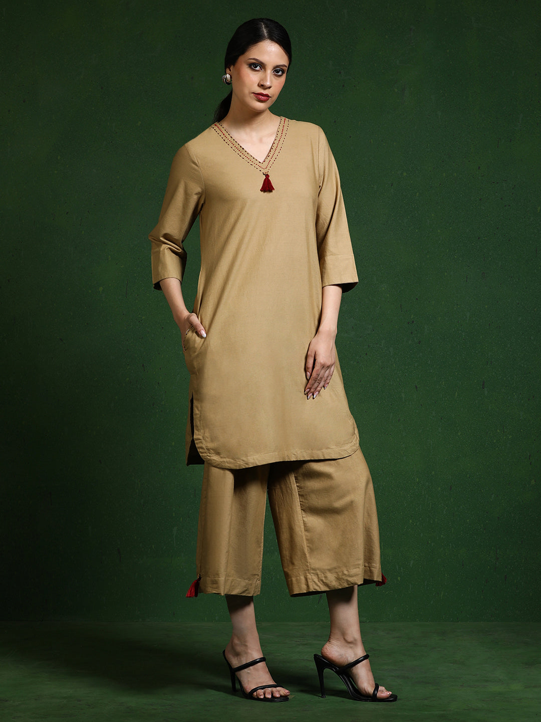 Pure cotton Solid kurta sets with palazzo