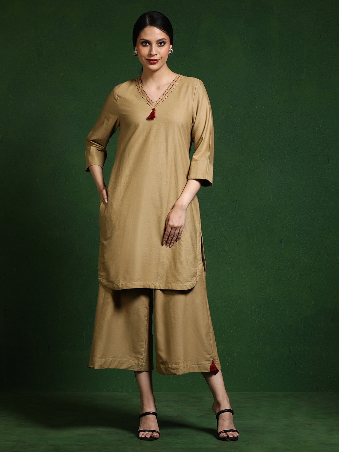 Pure cotton Solid kurta sets with palazzo