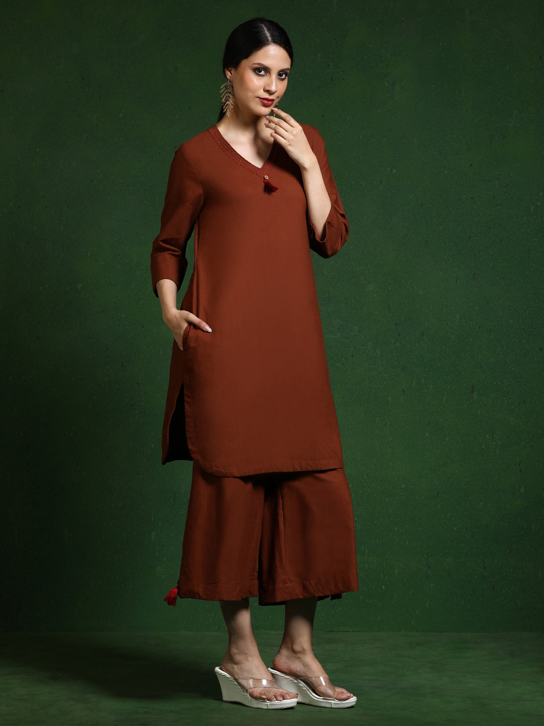 Pure cotton Solid kurta sets with palazzo