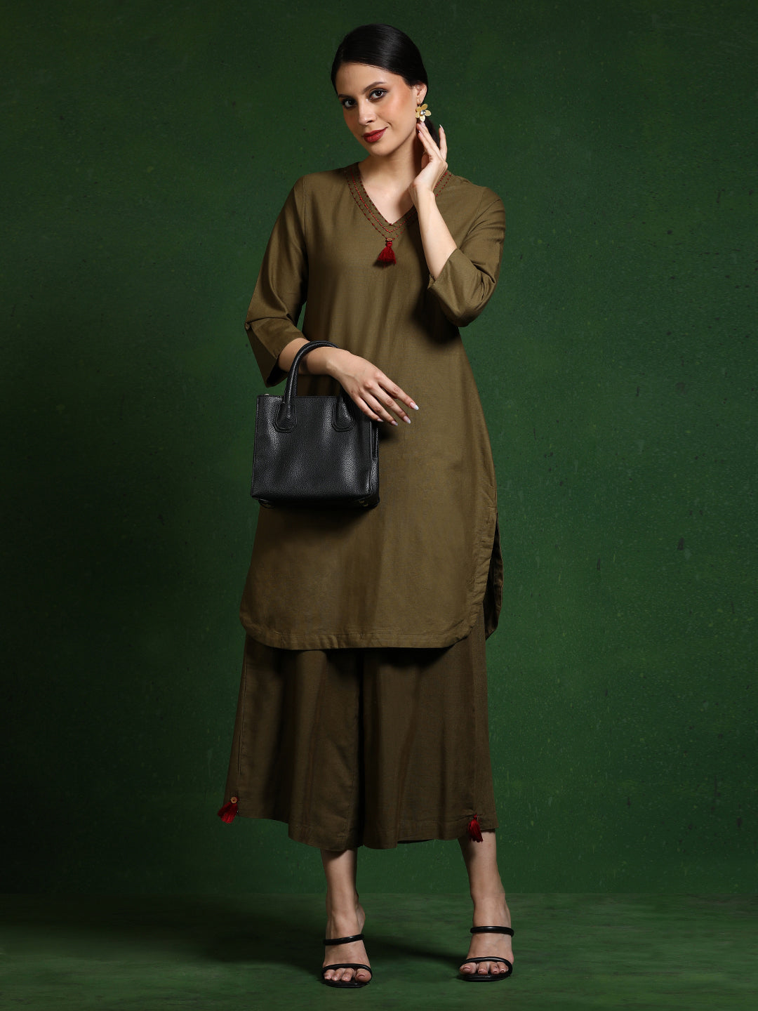 Pure cotton Solid kurta sets with palazzo