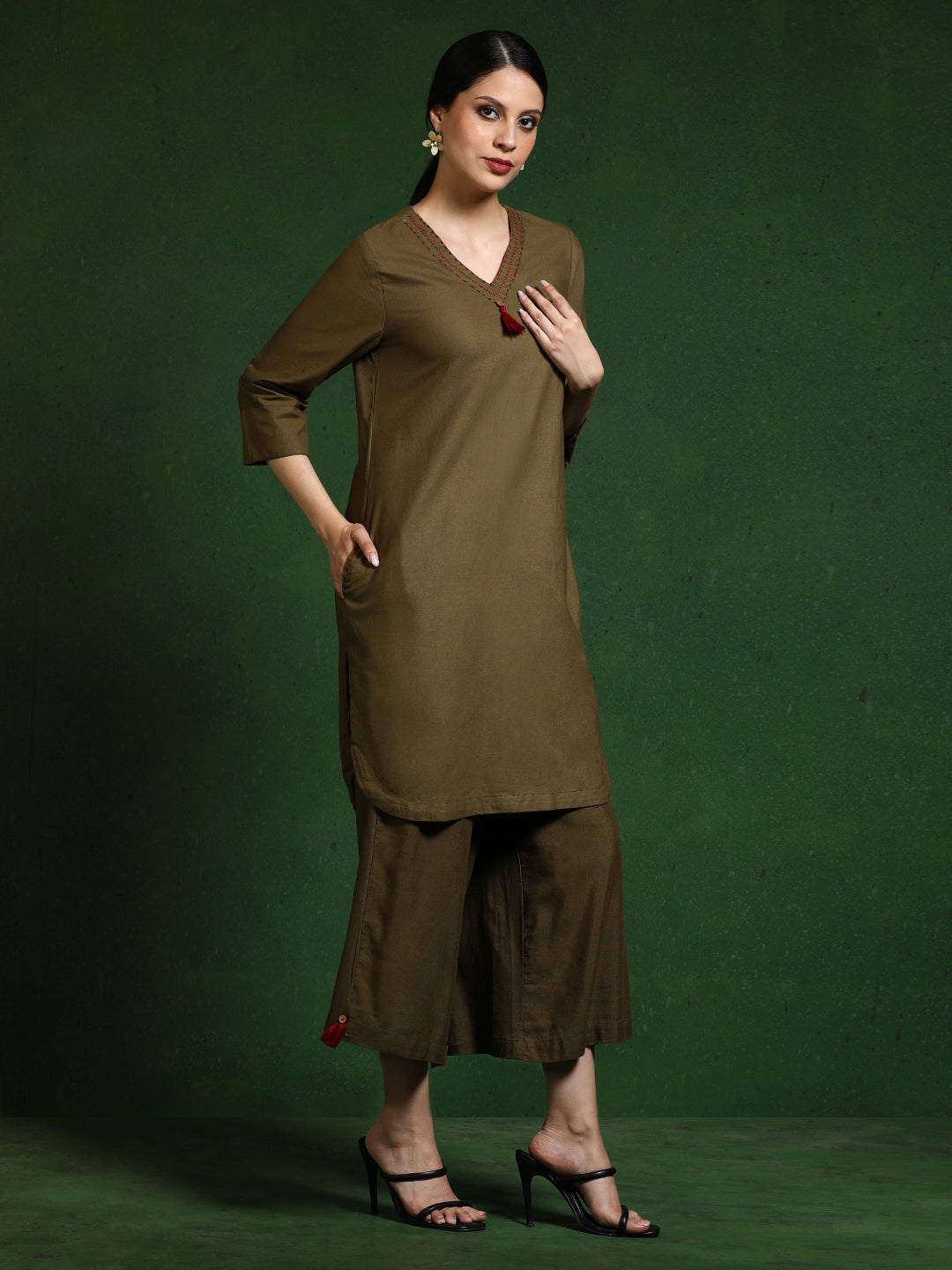 Pure cotton Solid kurta sets with palazzo