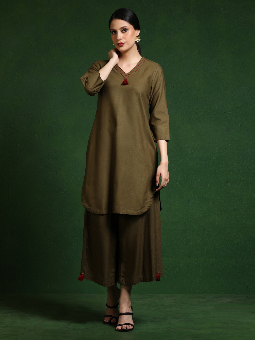 Pure cotton Solid kurta sets with palazzo