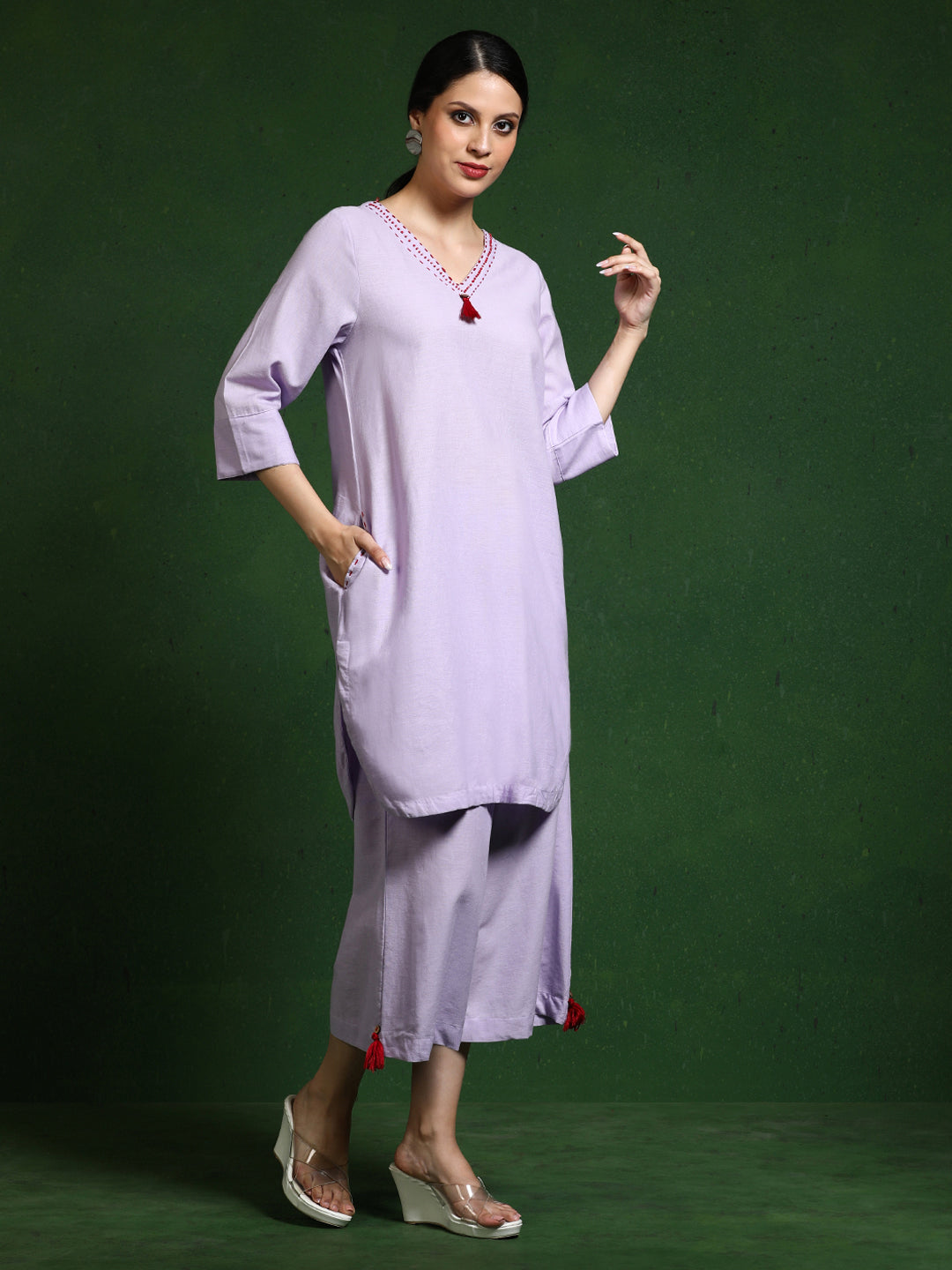 Pure cotton Solid kurta sets with palazzo