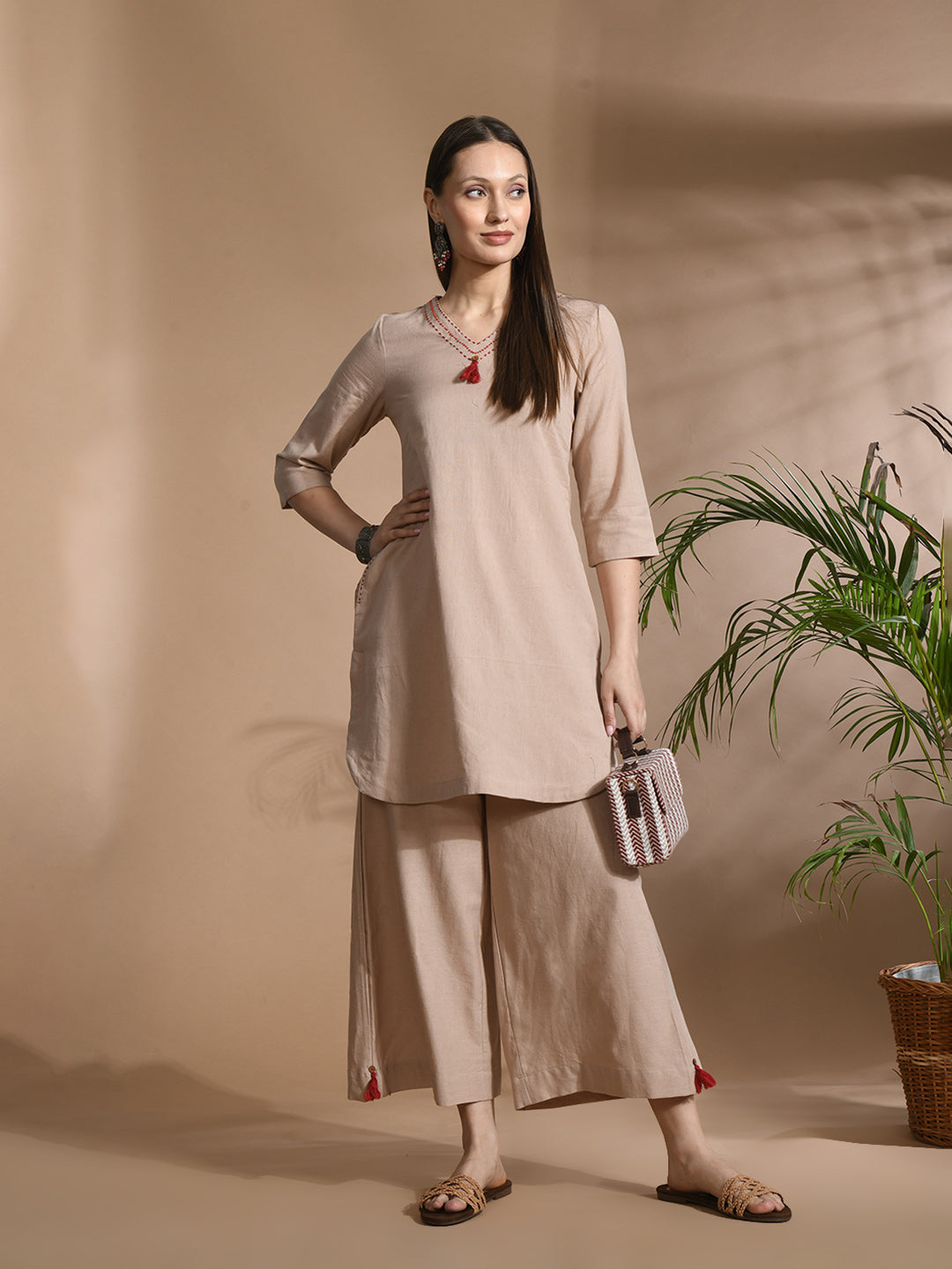 Pure cotton Solid kurta sets with palazzo