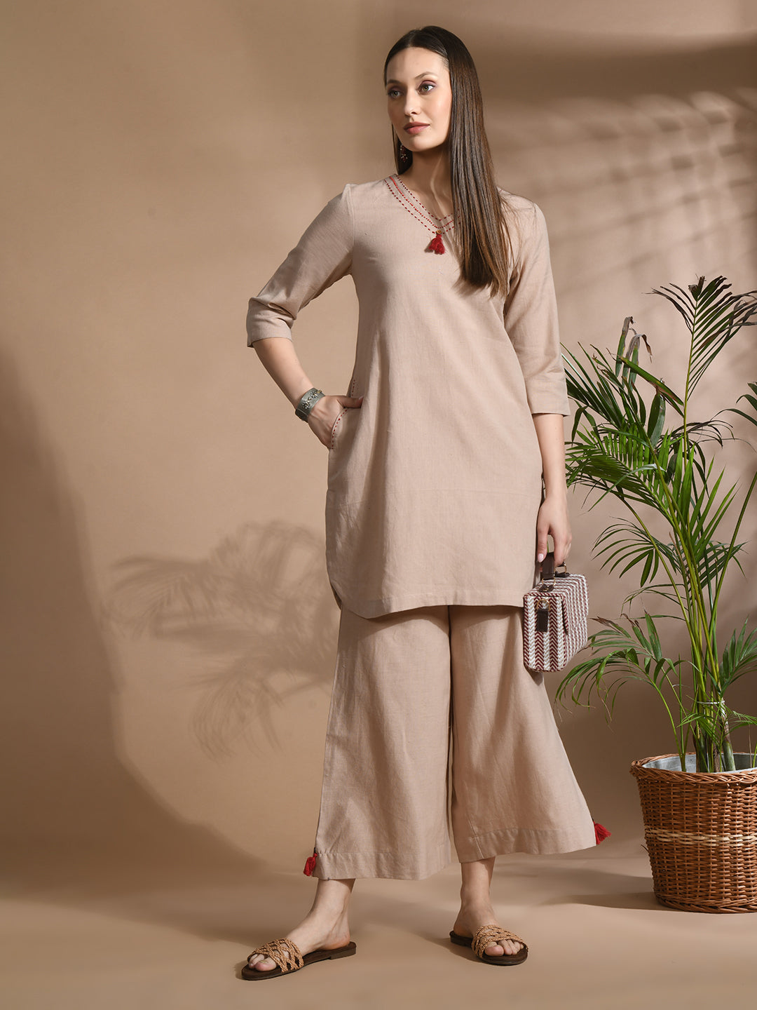 Pure cotton Solid kurta sets with palazzo