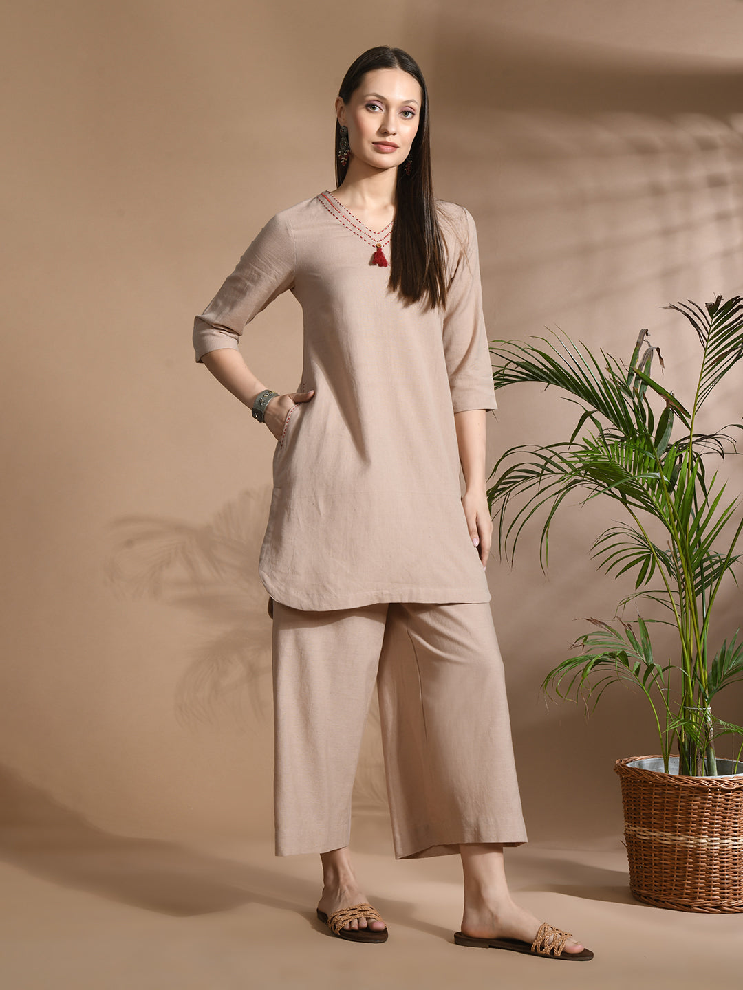 Pure cotton Solid kurta sets with palazzo