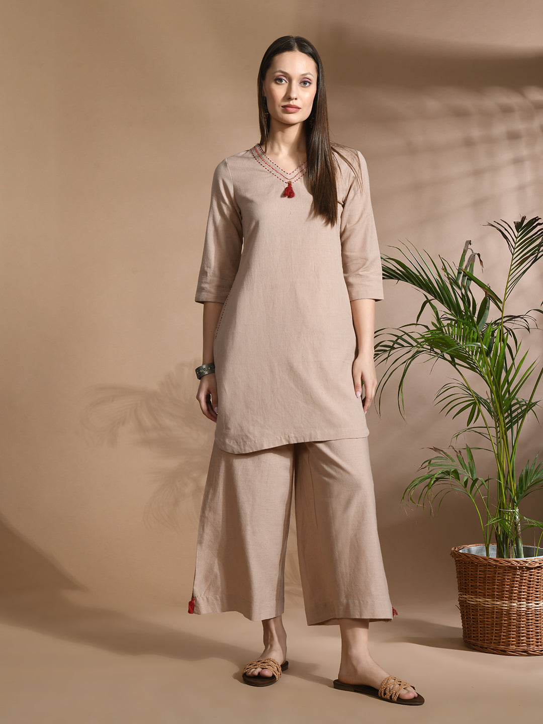 Pure cotton Solid kurta sets with palazzo