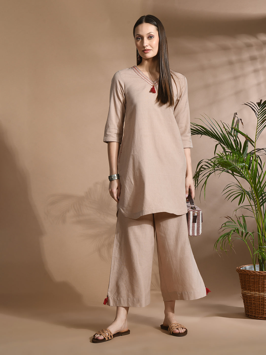 Pure cotton Solid kurta sets with palazzo