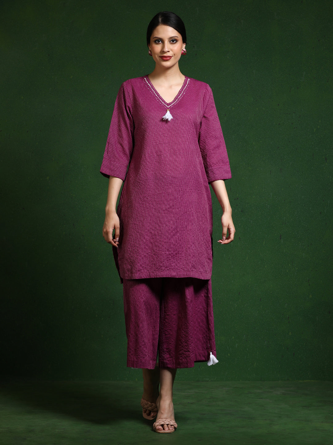Pure cotton Solid kurta sets with palazzo