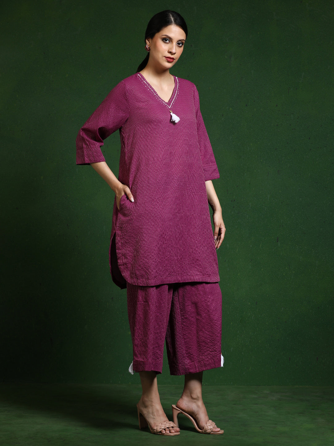 Pure cotton Solid kurta sets with palazzo