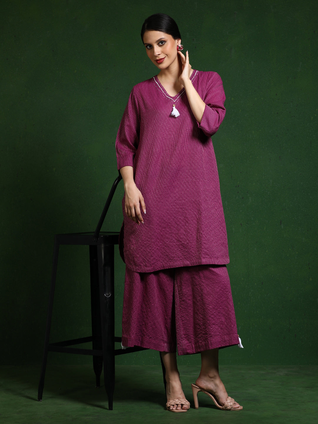 Pure cotton Solid kurta sets with palazzo
