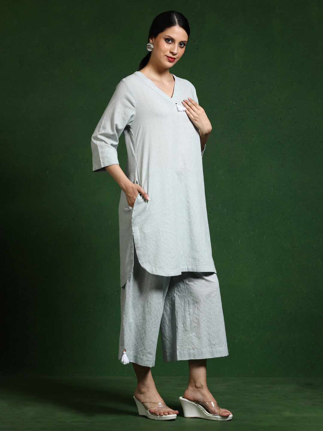 Pure cotton Solid kurta sets with palazzo