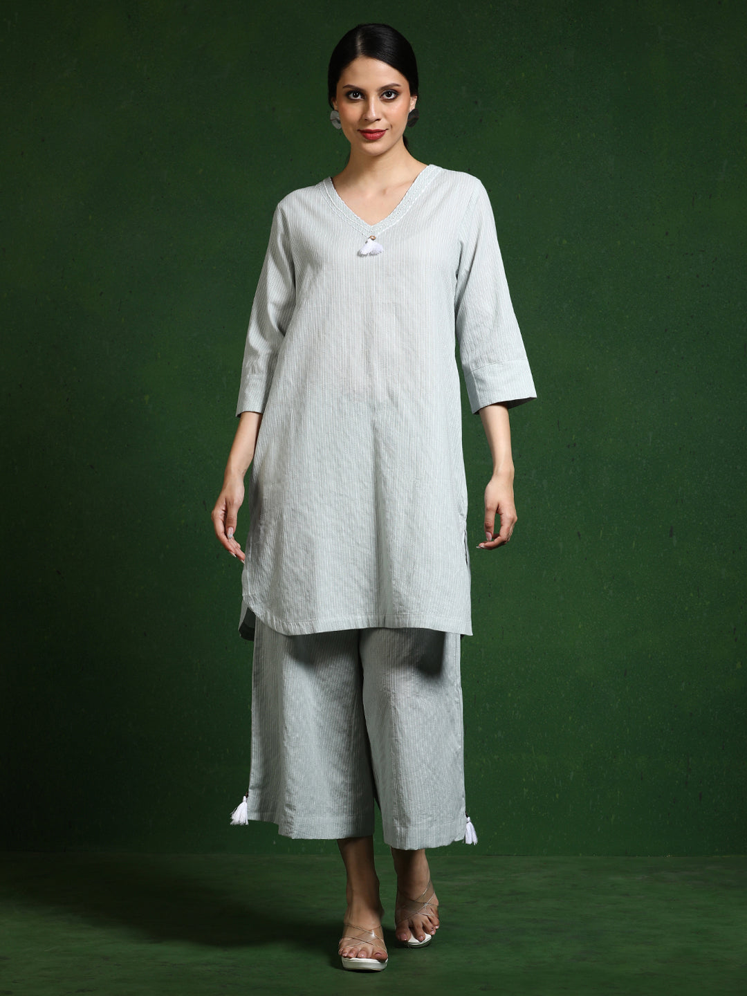 Pure cotton Solid kurta sets with palazzo