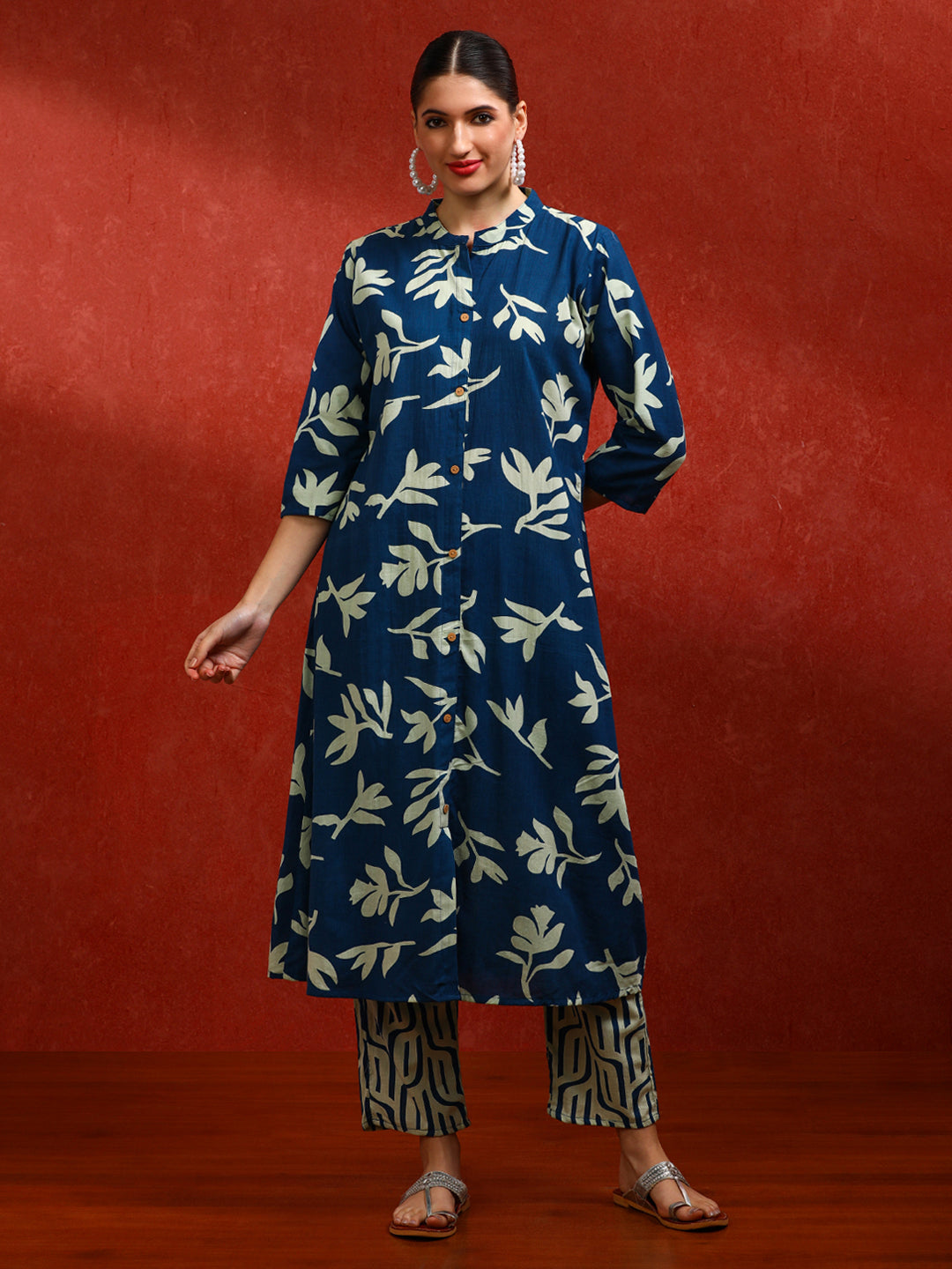 Floral Printed A-Line Pure Cotton Kurta & Trousers Sets