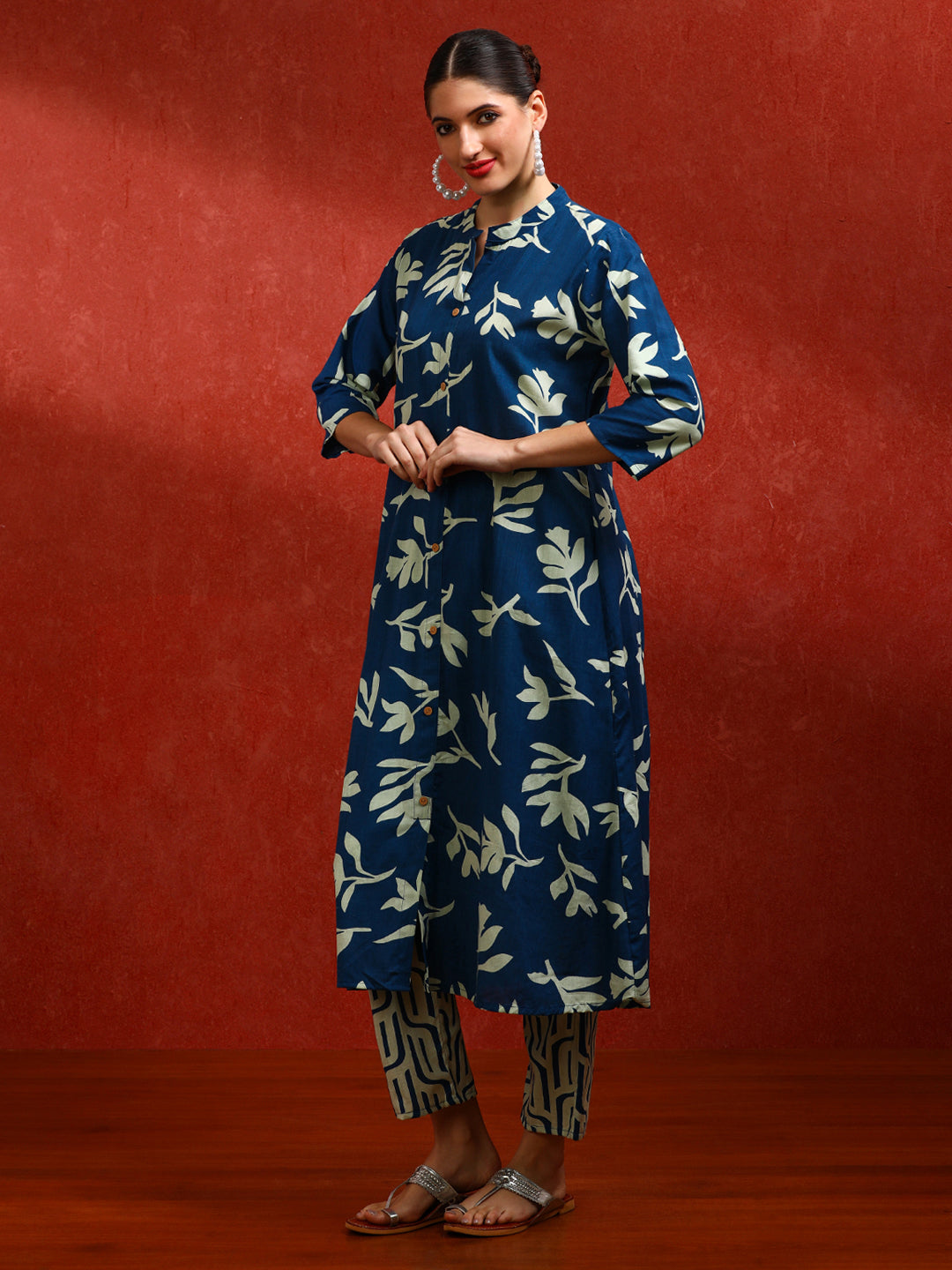 Floral Printed A-Line Pure Cotton Kurta & Trousers Sets