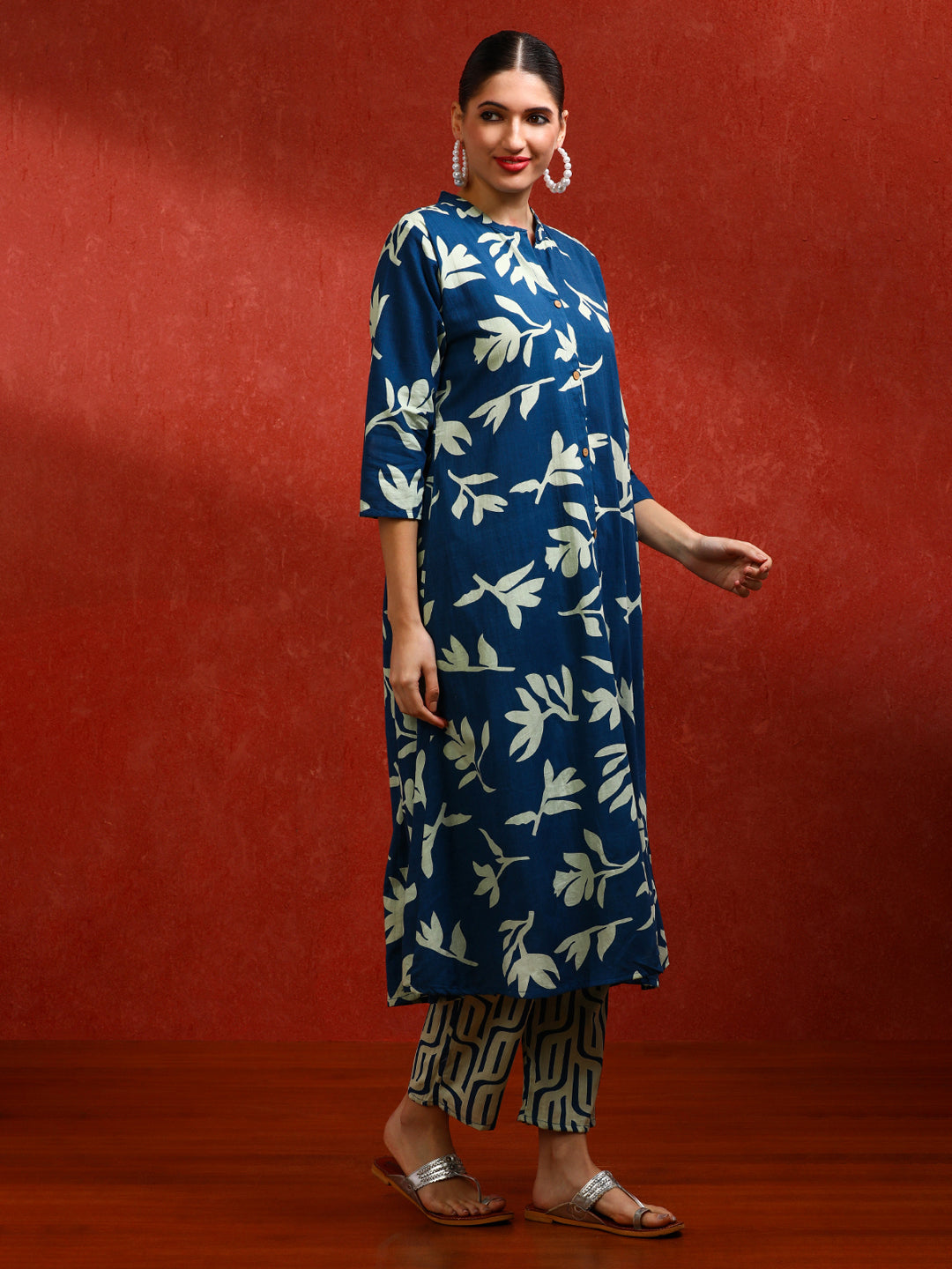 Floral Printed A-Line Pure Cotton Kurta & Trousers Sets