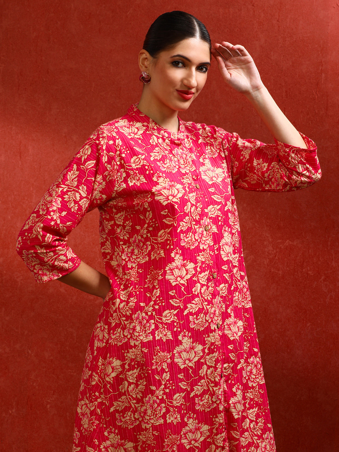 Floral Embroidered A-Line Pure Cotton Kurta & Trousers Sets