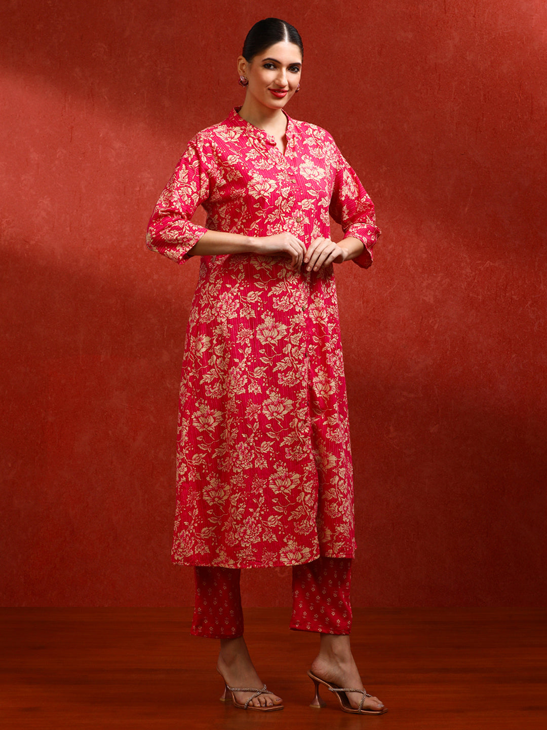 Floral Embroidered A-Line Pure Cotton Kurta & Trousers Sets