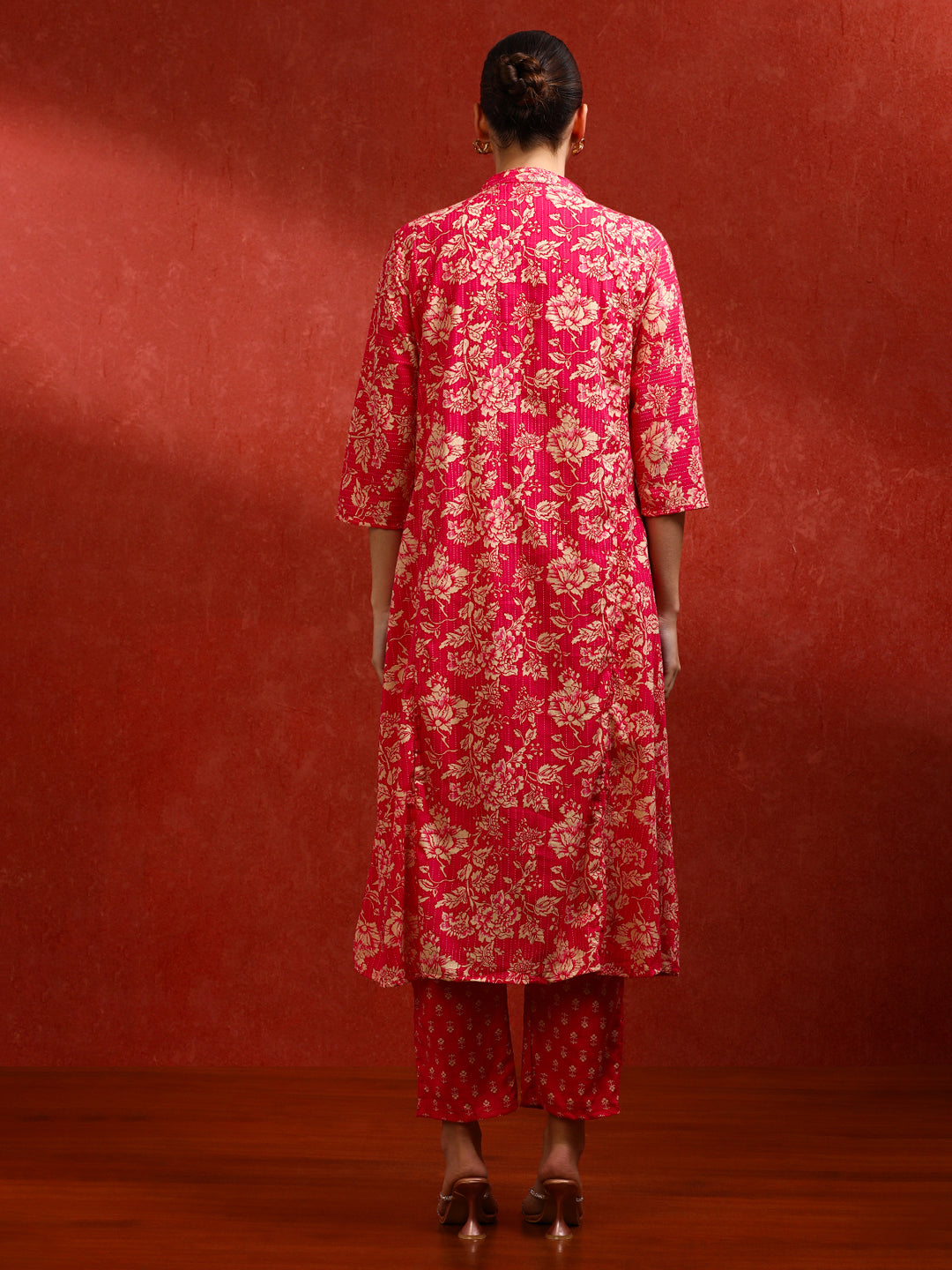 Floral Embroidered A-Line Pure Cotton Kurta & Trousers Sets
