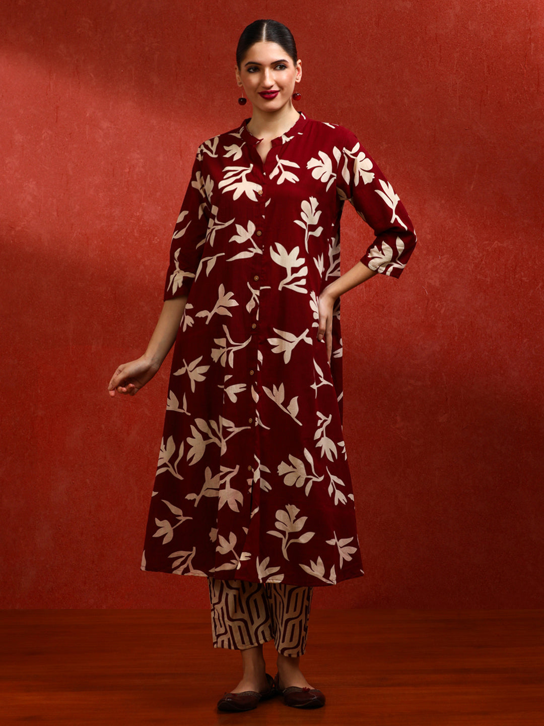 Floral Printed A-Line Pure Cotton Kurta & Trousers Sets