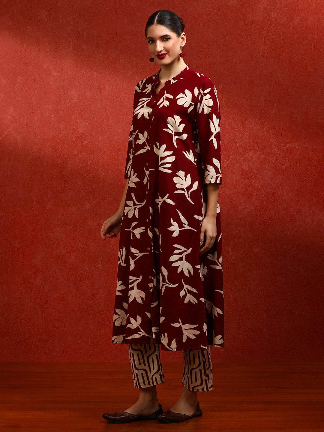 Floral Printed A-Line Pure Cotton Kurta & Trousers Sets