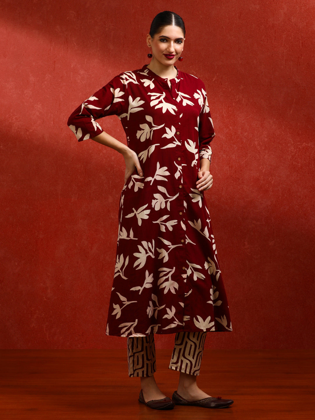 Floral Printed A-Line Pure Cotton Kurta & Trousers Sets