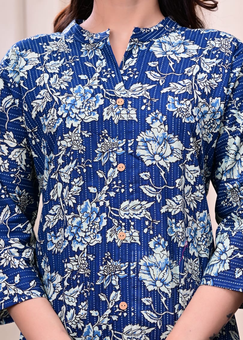 Floral Embroidered A-Line Pure Cotton Kurta & Trousers Sets