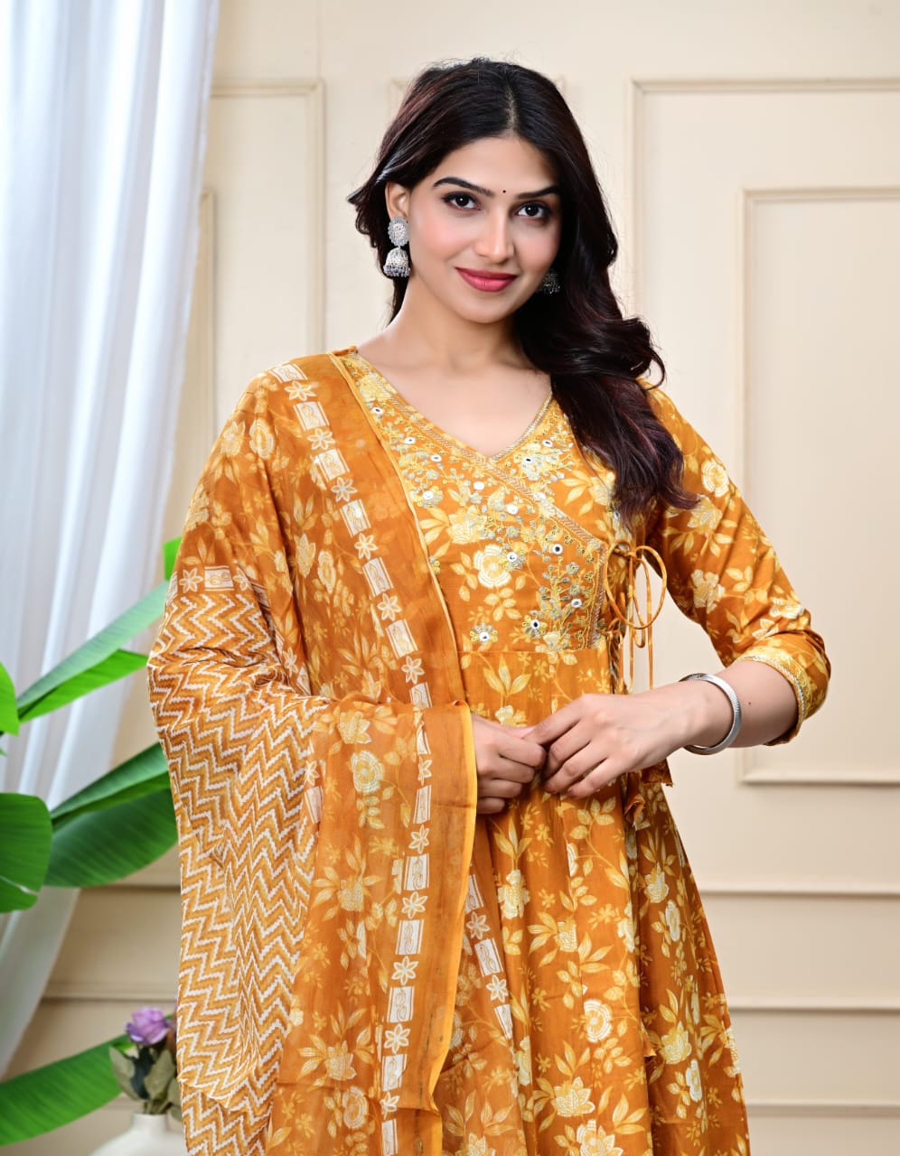 Floral Embroidered A-Line Pure Cotton Kurta & Trousers Sets