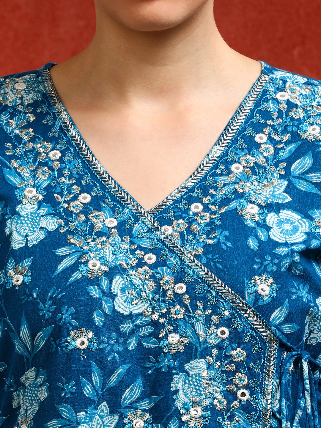 Floral Embroidered A-Line Pure Cotton Kurta & Trousers Sets