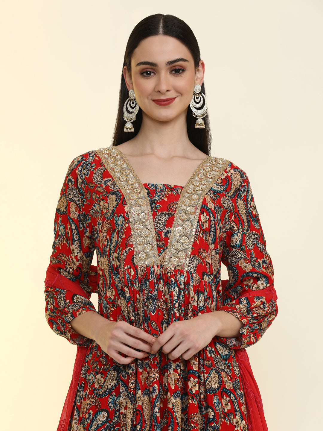 Floral Embroidered Anarkali Flared Kurta & Trousers Sets