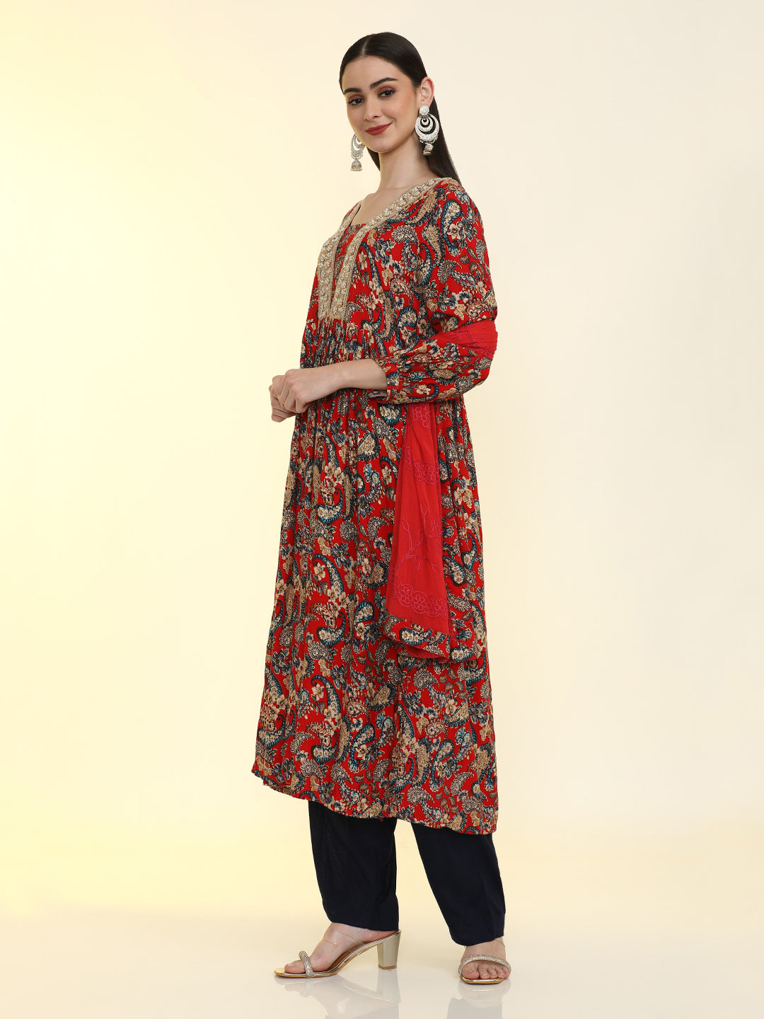 Floral Embroidered Anarkali Flared Kurta & Trousers Sets