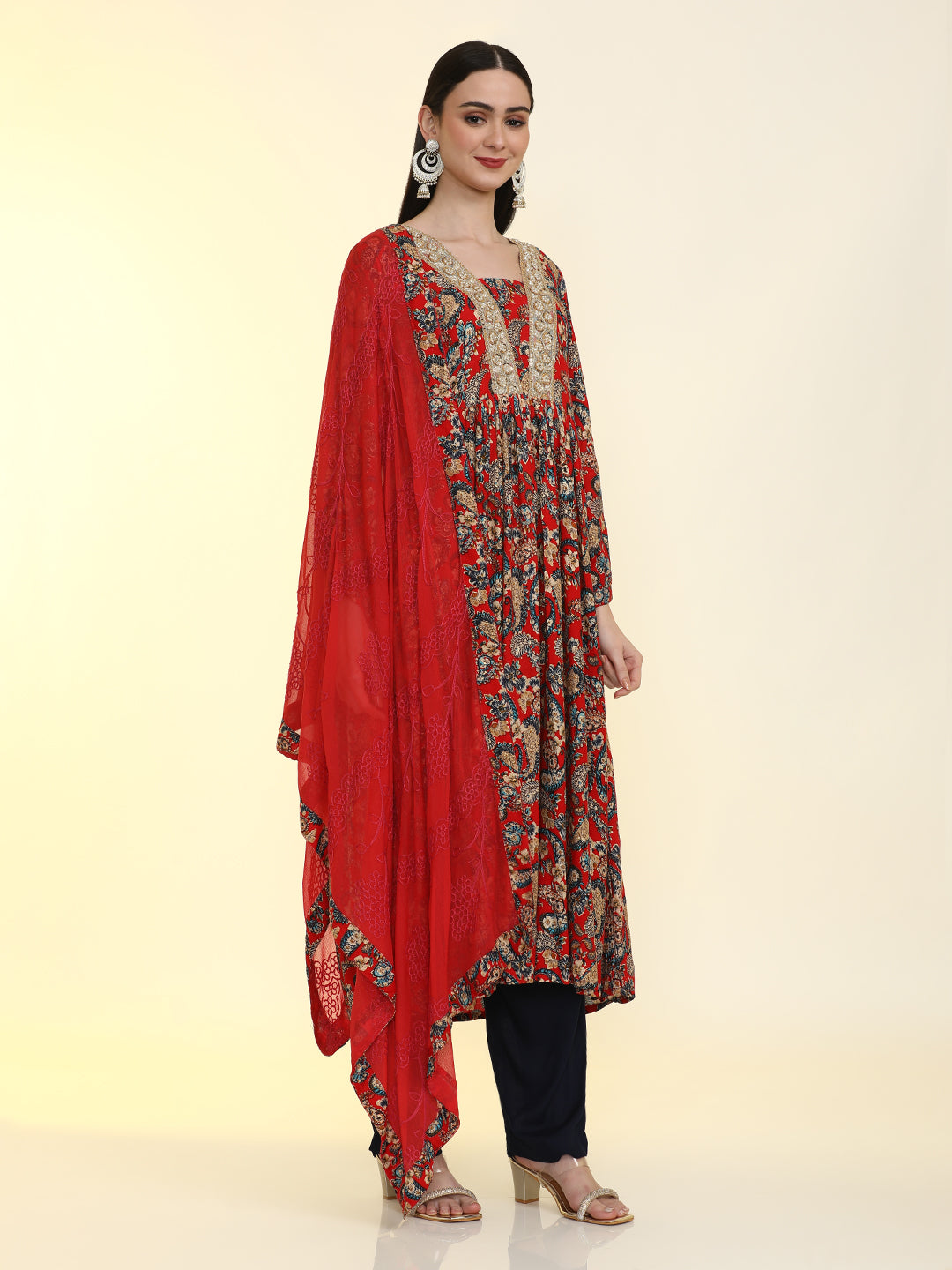 Floral Embroidered Anarkali Flared Kurta & Trousers Sets