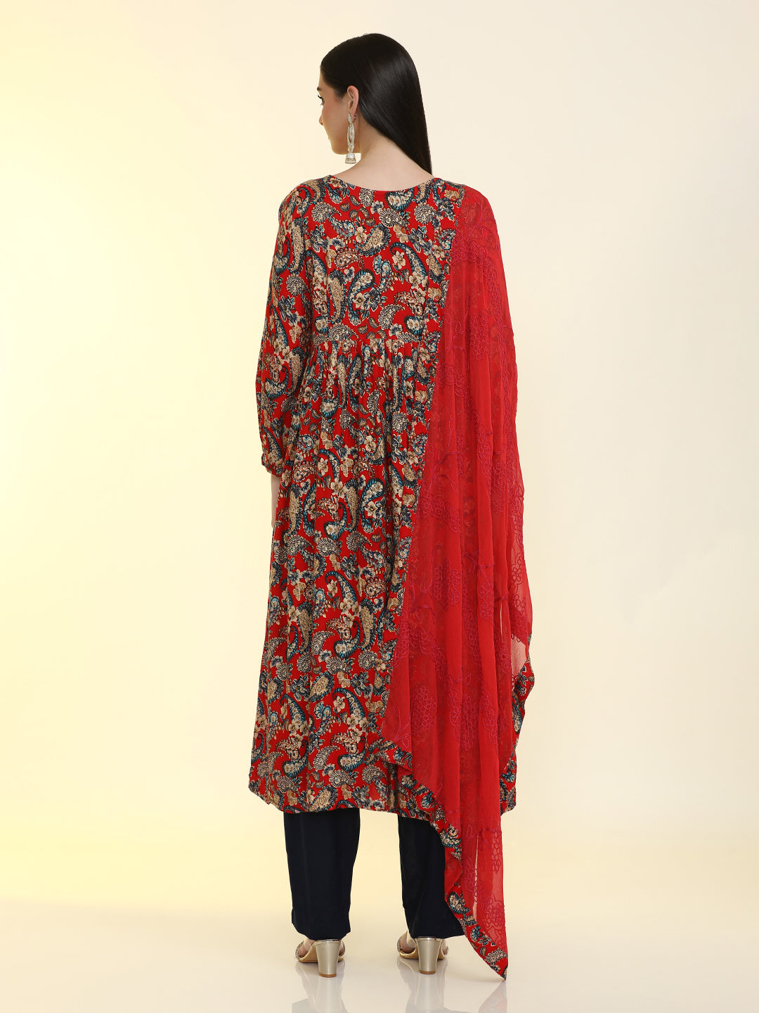 Floral Embroidered Anarkali Flared Kurta & Trousers Sets