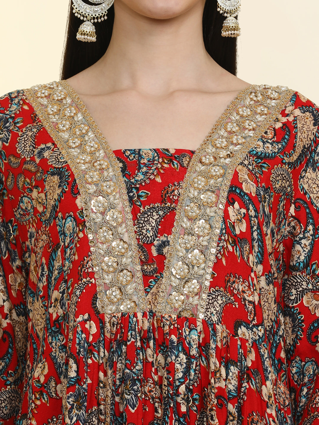 Floral Embroidered Anarkali Flared Kurta & Trousers Sets