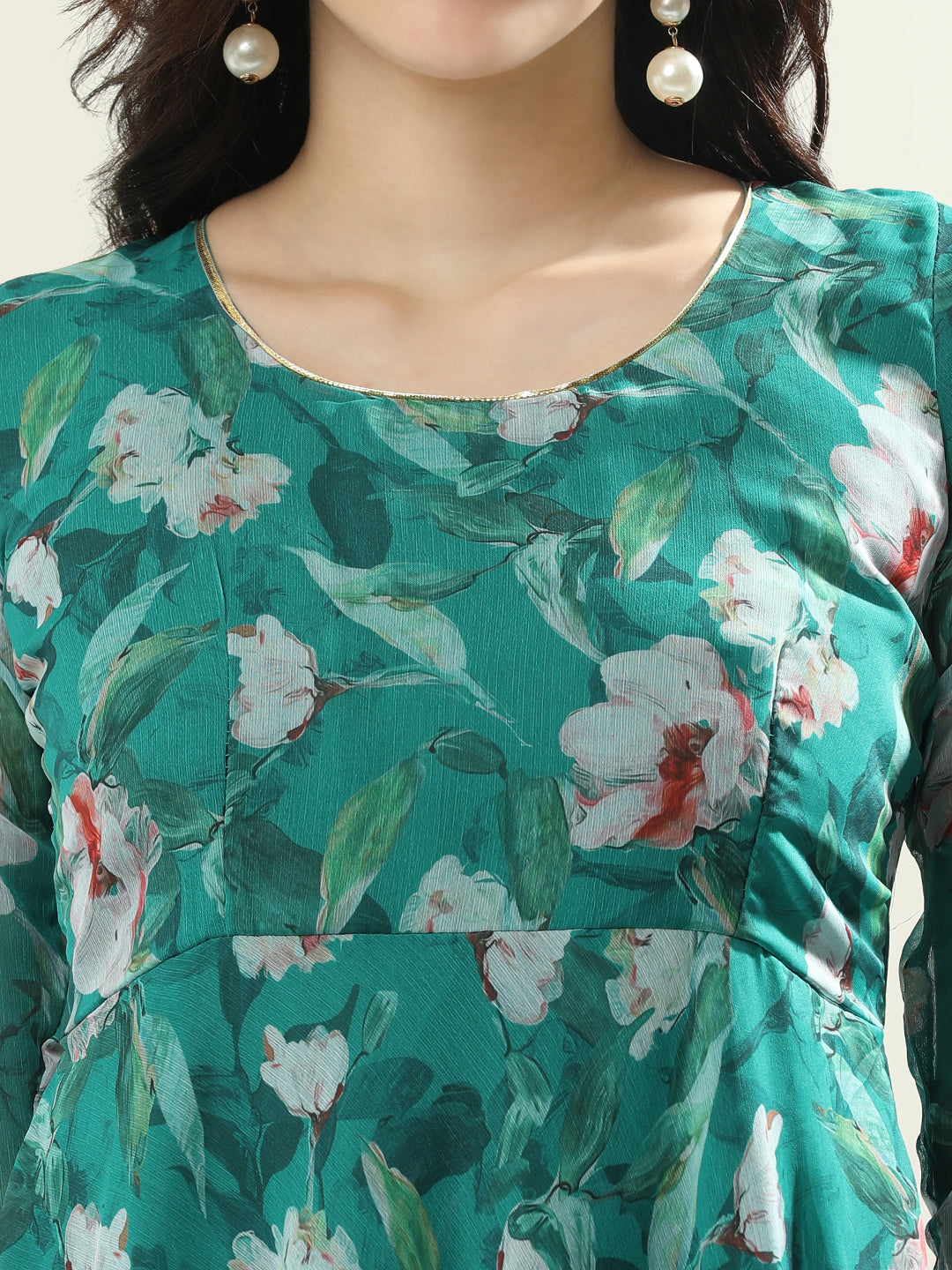 Floral Printed Anarkali Poly Chiffon Flared Kurta & Trousers Sets