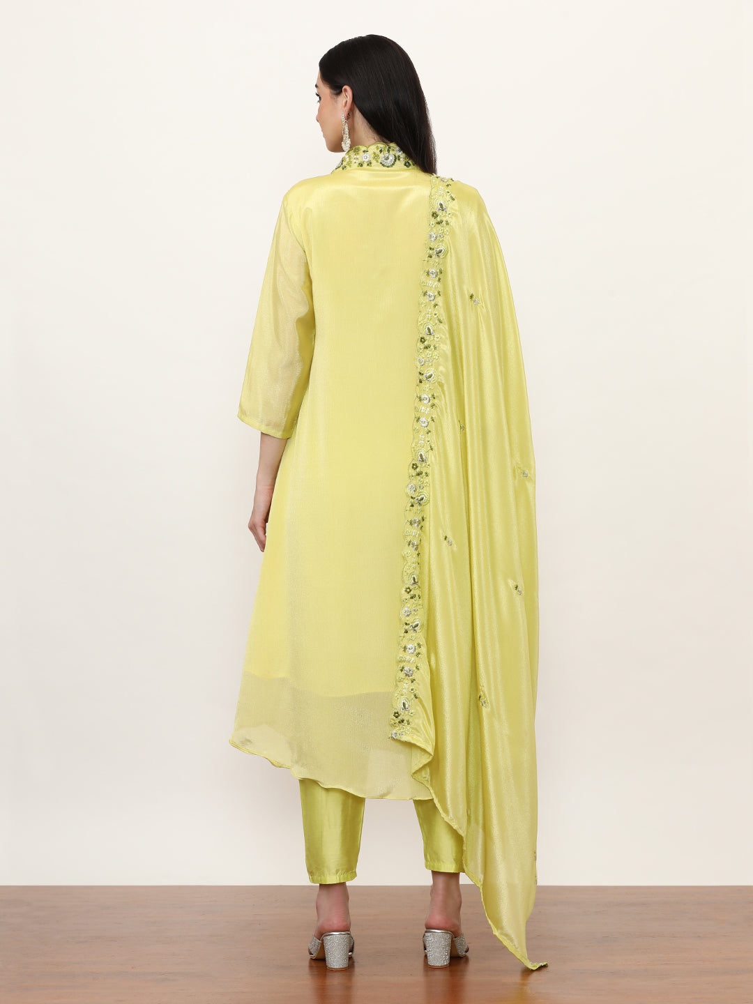 Embroidered Chinon Ethnic Motifs Kurta Sets With Dupatta